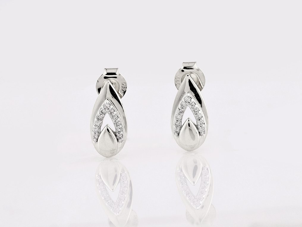 χωρίς τιμή ασφαλείας - Σκουλαρίκια - 14 καράτια Λευκός χρυσός -  0.10ct. tw. Διαμάντι (Φυσικό)  #2.1