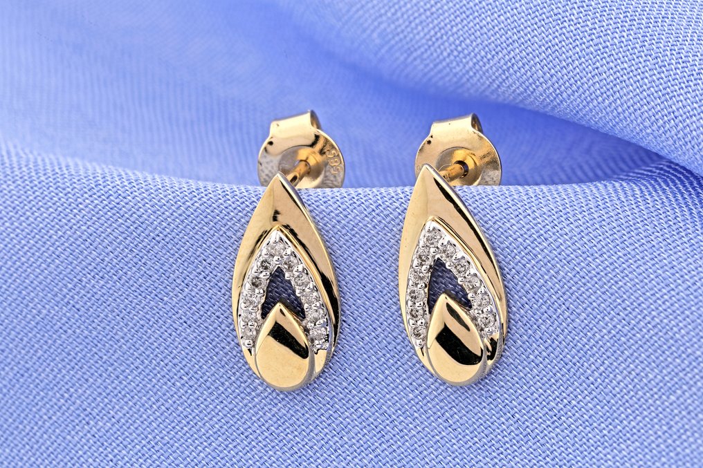 χωρίς τιμή ασφαλείας - Σκουλαρίκια - 14 καράτια Κίτρινο χρυσό - 0.10ct. tw. Διαμάντι (Φυσικό) #1.0