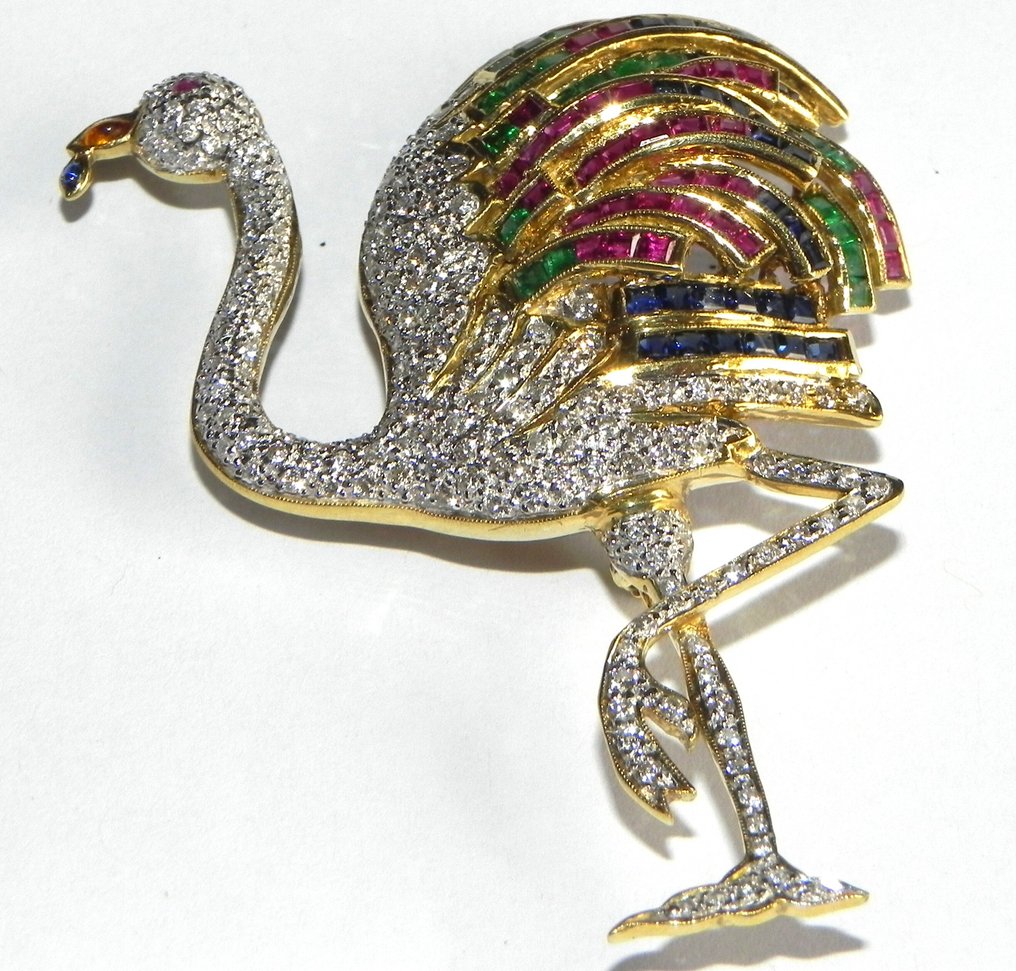 胸针 - 18K包金 黄金 钻石 (天然)  - 祖母绿 #1.0