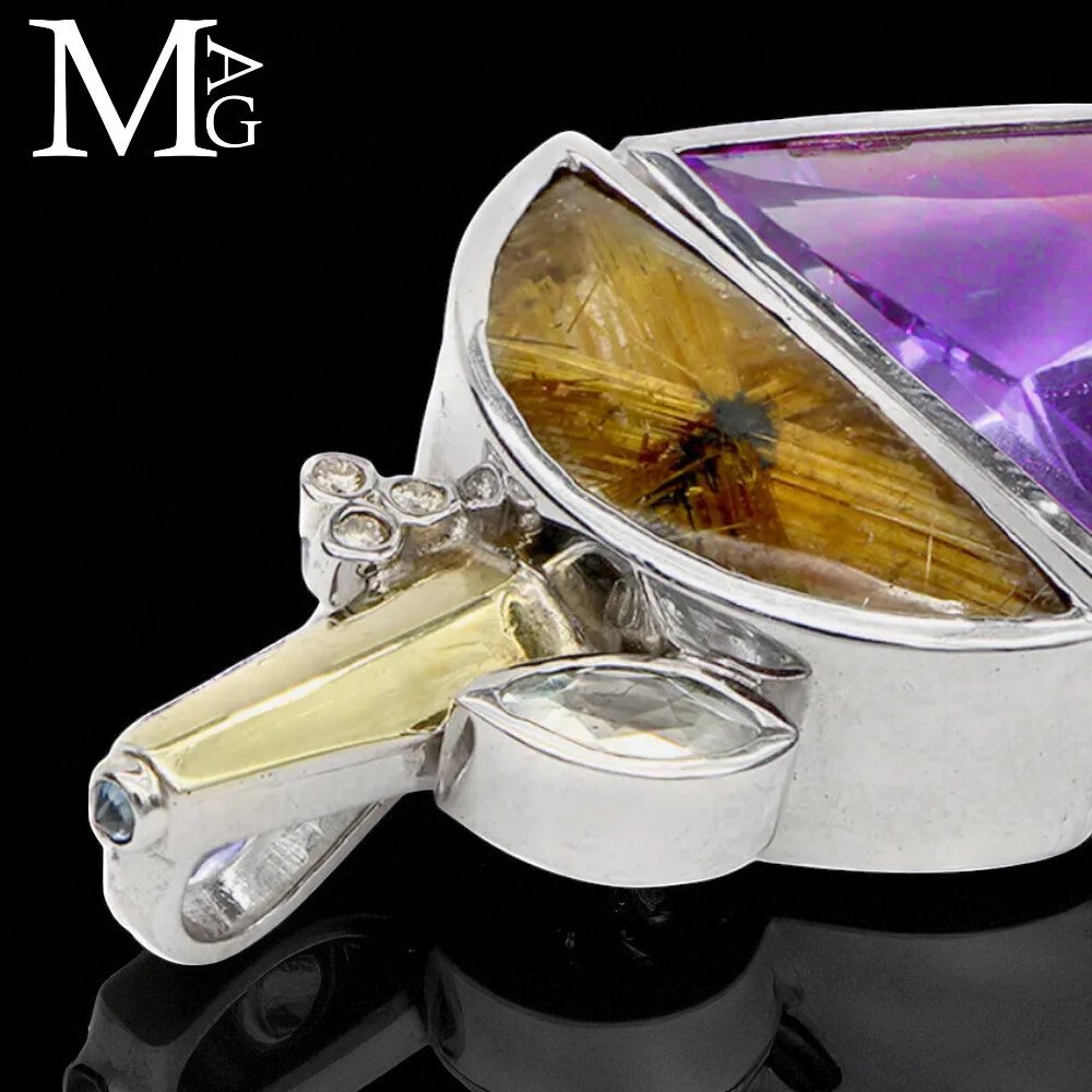 Ασήμι Κρεμαστό κόσμημα: Εκλεπτυσμένη επιλογή πολύτιμων λίθων. Χρυσός Κρύσταλλος Ρυθιλιωμένος - Διαμάντι - - Ύψος: 56.5 mm - Πλάτος: 26.5 mm- 27 g #4.3