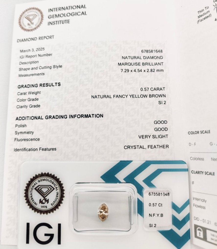 1 pcs Diamond  (Natural)  - 0.57 ct - Marquise - SI2 - International Gemological Institute (IGI) #1.0