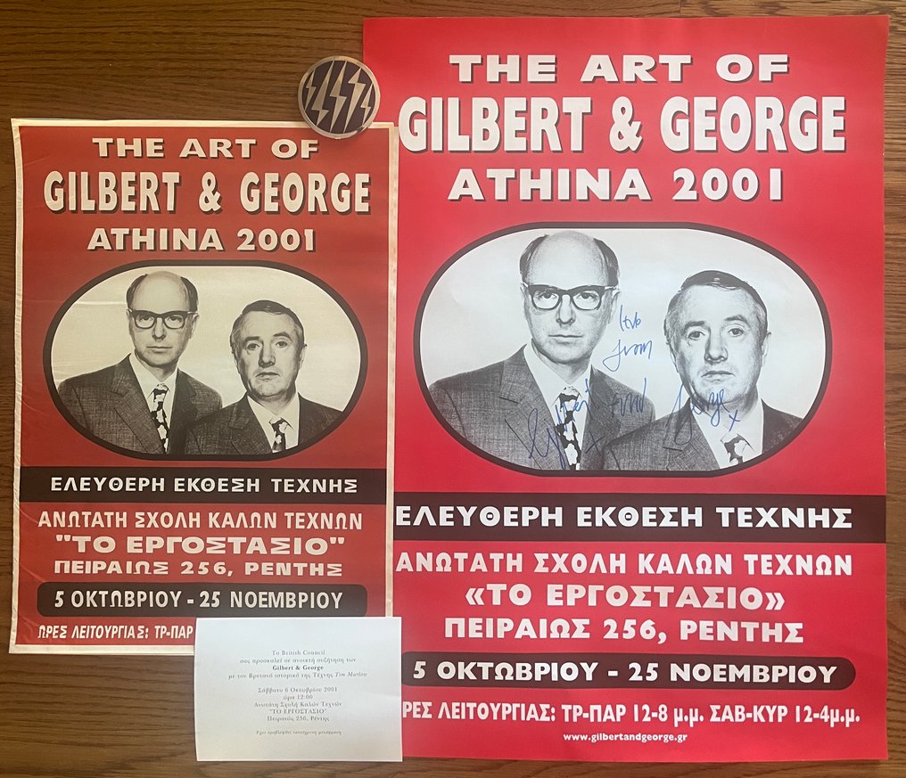 Signed, Gilbert & George - Lot of 3 Original Items! Exhibition 2001 Athens, Invitation & Catalog & Poster - Lata 2000–2009 #1.0