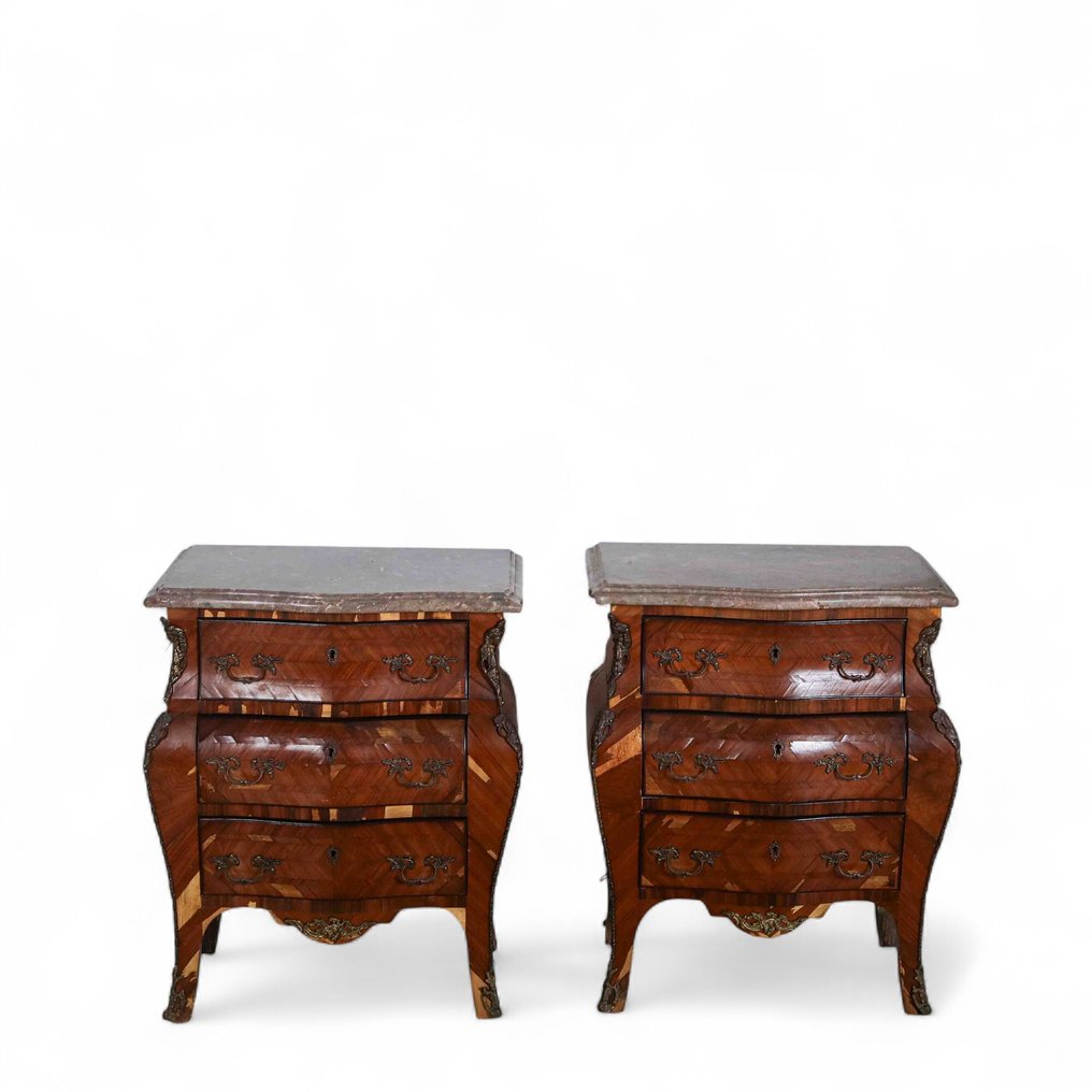 Mesinha de cabeceira - Estilo Luis XV - Madeira, Mármore #1.0