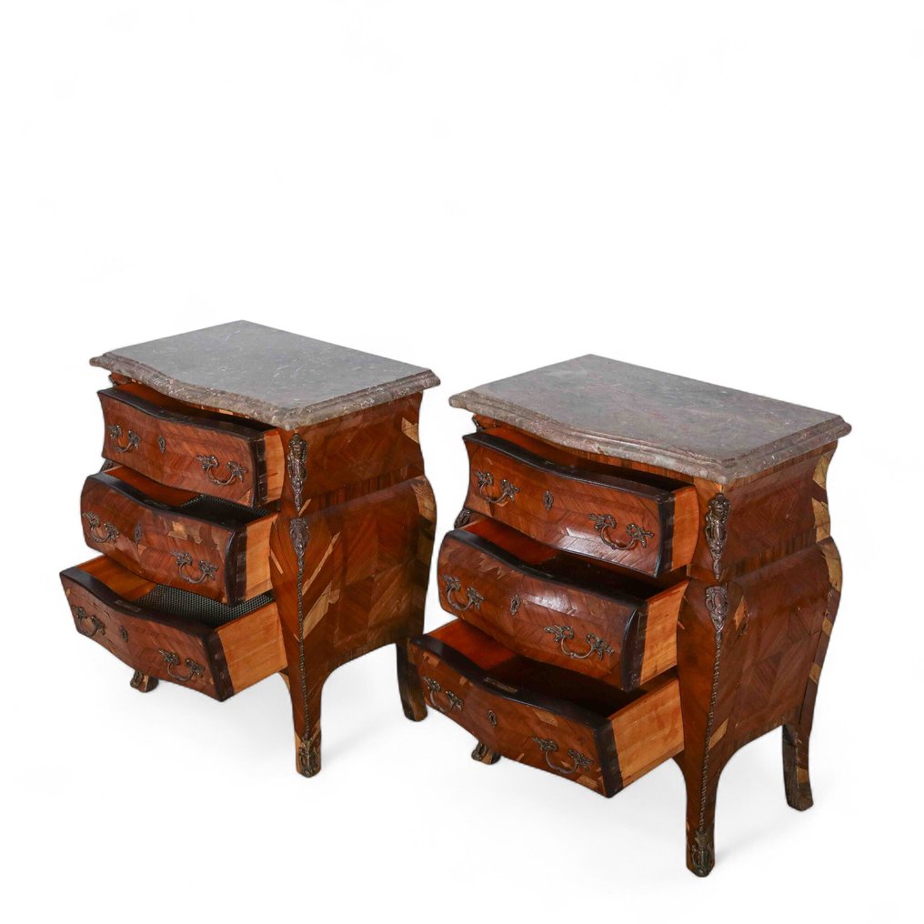 Mesinha de cabeceira - Estilo Luis XV - Madeira, Mármore #1.0