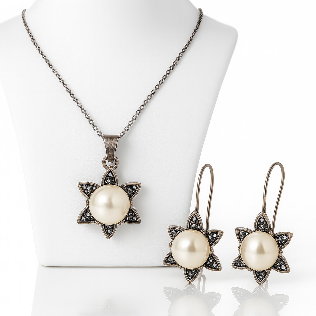 Fără preț de rezervă - Set de bijuterii din 2 piese Argint Perlă #1.0