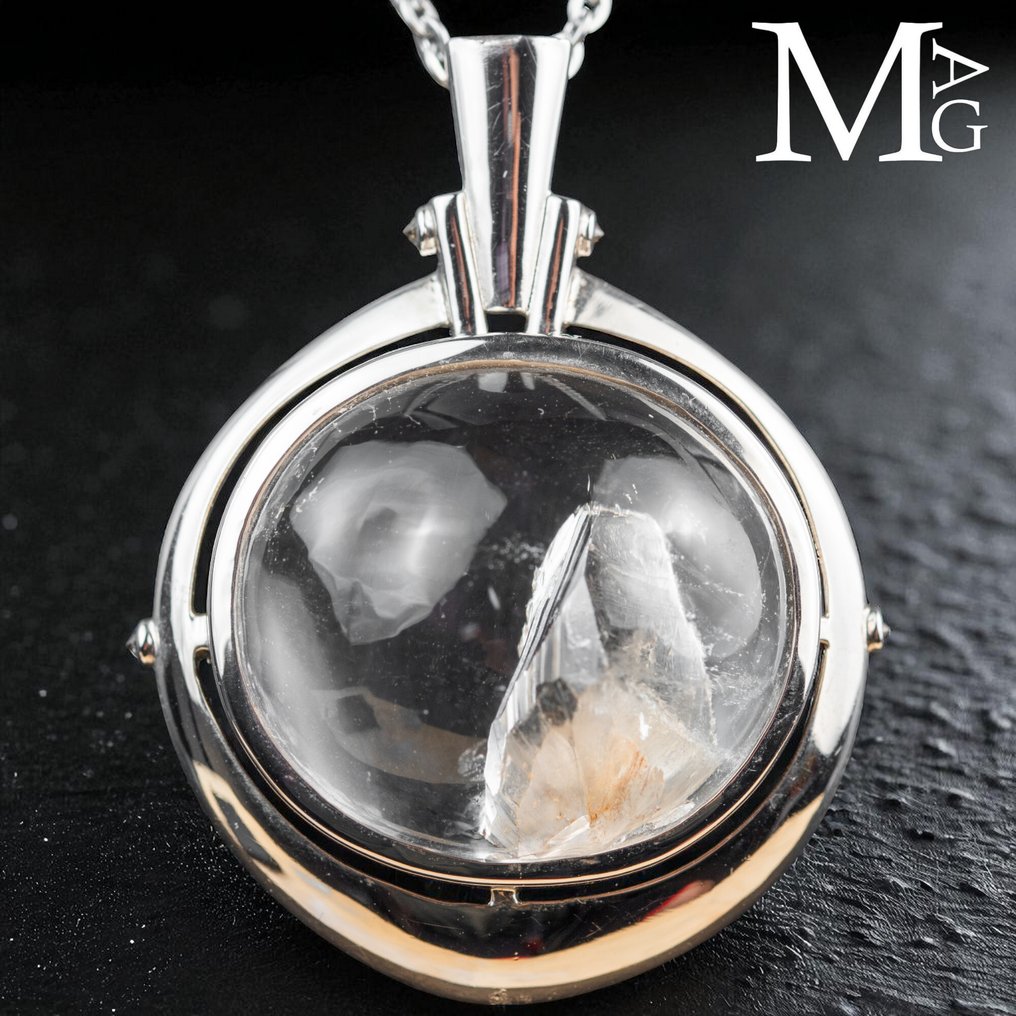 纯银吊坠，配以稀有显现水晶——现代而优雅的设计 - 高度: 52 mm - 宽度: 41 mm- 39 g #4.3