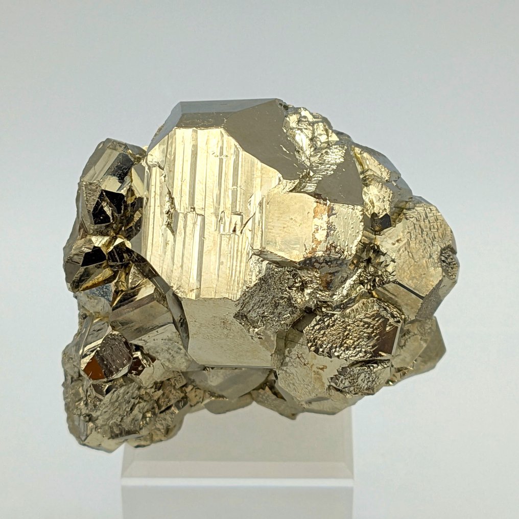 Pirita Dourada, Enorme Cristal Cúbico Brilhante, Peru Cristais sob matriz - Altura: 73 mm - Largura: 71 mm- 423 g #4.3