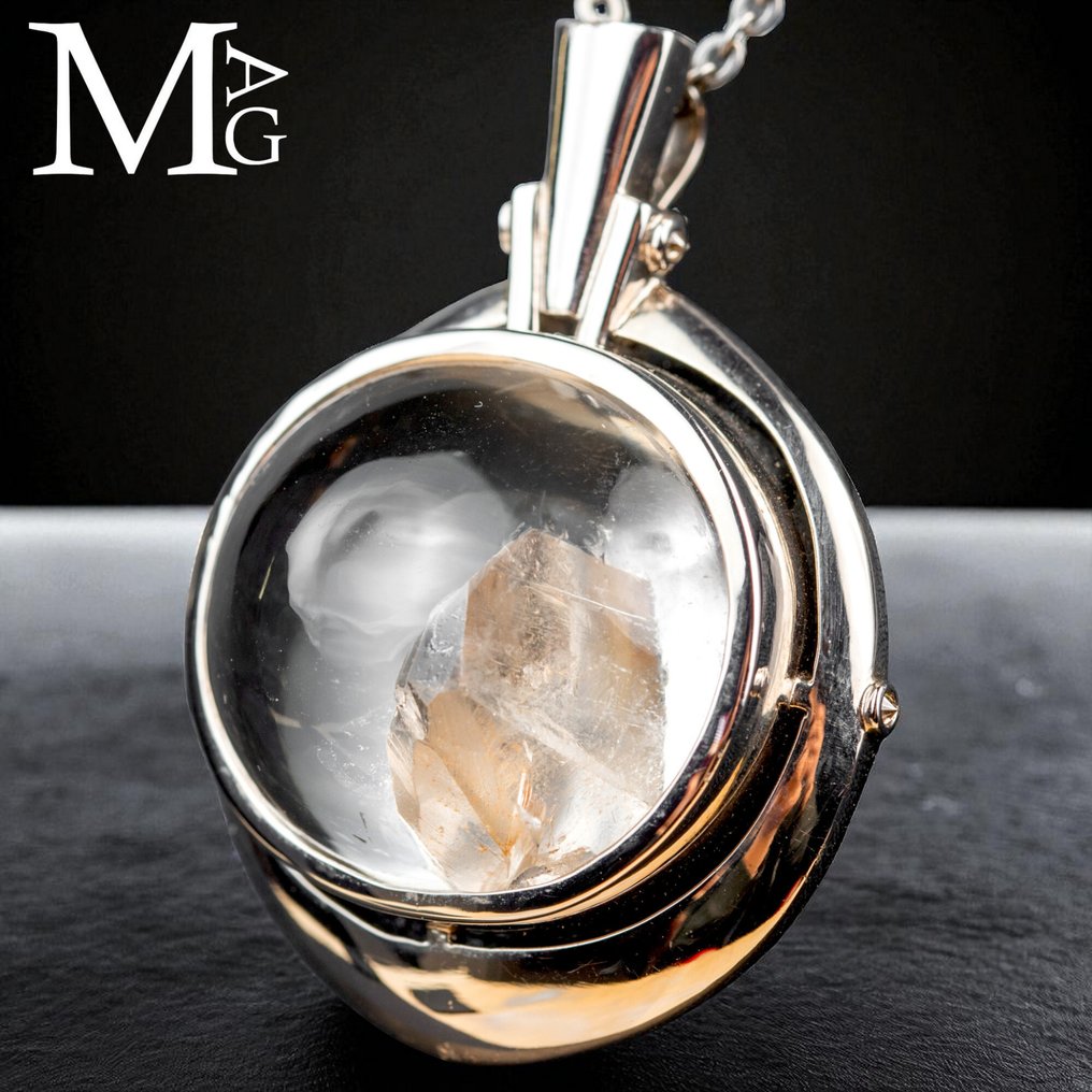 纯银吊坠，配以稀有显现水晶——现代而优雅的设计 - 高度: 52 mm - 宽度: 41 mm- 39 g #1.0