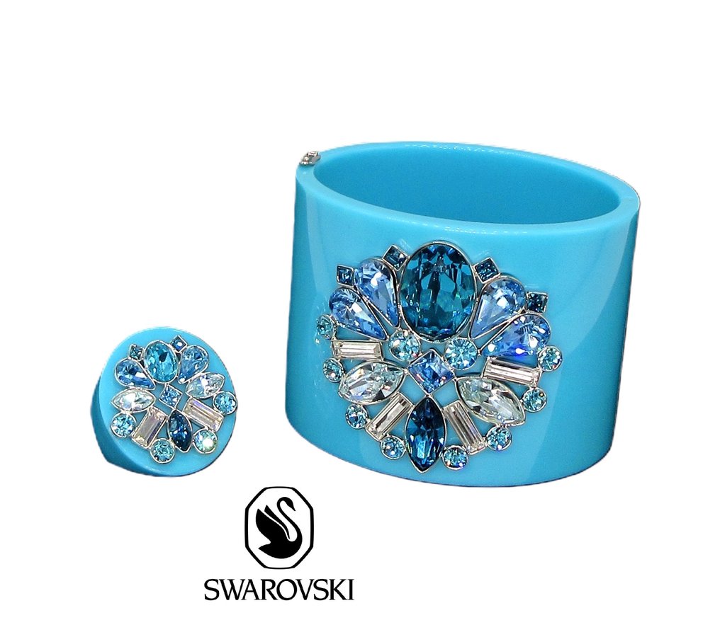 Swarovski - TRIUMPHAL BLUE LAGOON 首饰套装，由闪耀的水晶、树脂和钯金涂层制成 - 袖口手鐲 - 环尺寸 EU54 #1.0