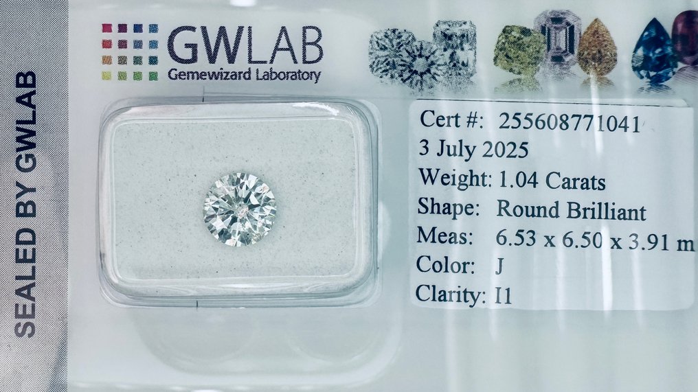 1 pcs Diamante (Natural) - 1.04 ct - Redondo - J - I1 - Gemewizard Gemological Laboratory (GWLab) - natural #3.2