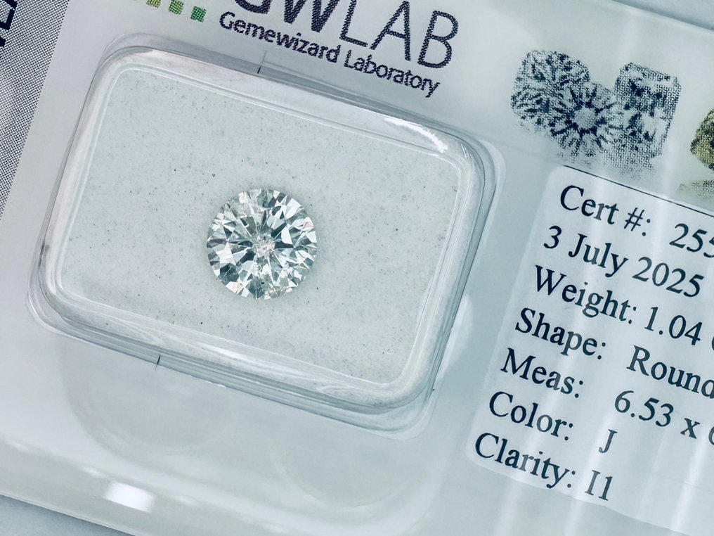 1 pcs Diamante (Natural) - 1.04 ct - Redondo - J - I1 - Gemewizard Gemological Laboratory (GWLab) - natural #2.1