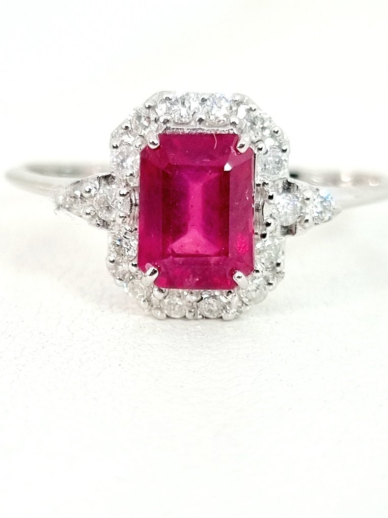 Δαχτυλίδι - 18 καράτια Λευκός χρυσός Ρουμπίνι - Διαμάντι #1.0