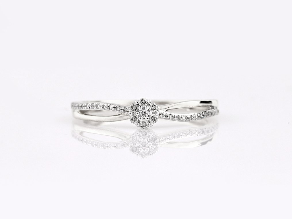 沒有保留價 - 戒指 - 14 克拉 白金 -  0.12ct. tw. 鉆石 (天然)  #1.0