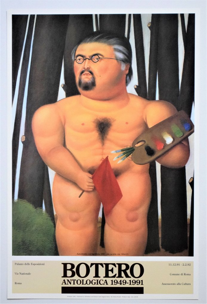 Fernando Botero (after) - SELF PORTRAIT WITH FLAG - Official Poster of the Exhibition held in Rome - Year 1991 - Década de 1990 #1.0