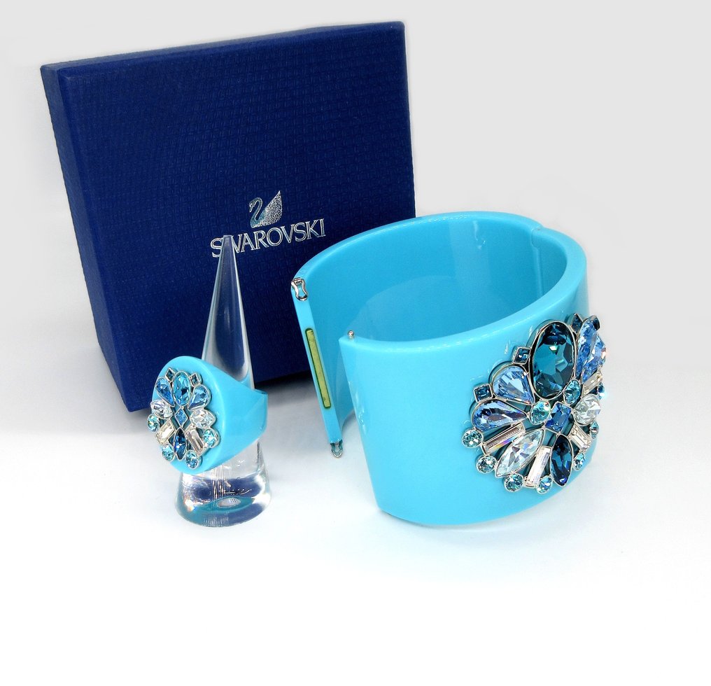 Swarovski - TRIUMPHAL BLUE LAGOON 首饰套装，由闪耀的水晶、树脂和钯金涂层制成 - 袖口手鐲 - 环尺寸 EU54 #4.3