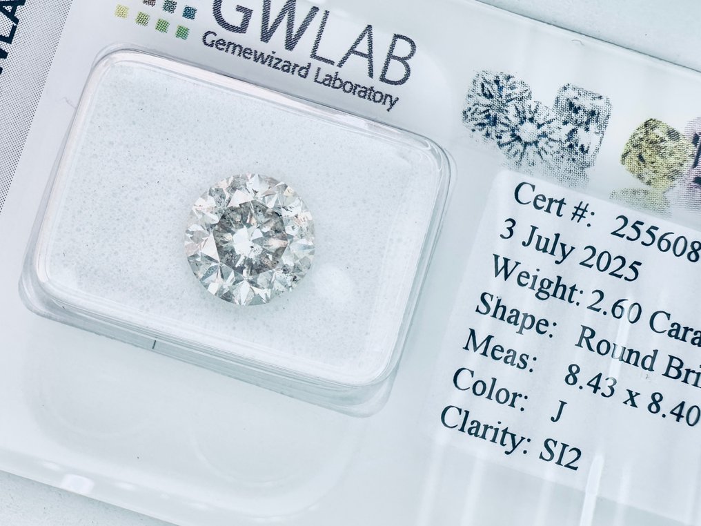 1 pcs Gyémánt  (Természetes)  - 2.60 ct - Kerek - J - SI2 - Gemewizard Gemmológiai Laboratórium (GWLab) - Természetes #2.1