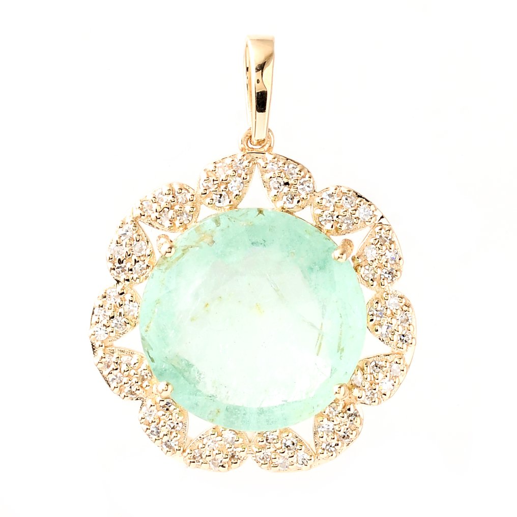 Függő - 18 kt. Sárga arany -  5.17ct. tw. Smaragd - Gyémánt #1.0