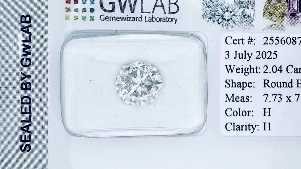 1 pcs Diamond  (Natural)  - 2.04 ct - Round - H - I1 - Gemewizard Gemological Laboratory (GWLab) - ( NATURAL) #3.2
