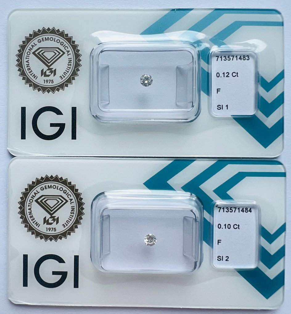 没有保留价 - 2 pcs 钻石  (天然)  - 0.22 ct - 圆形 - F - SI1 微内含一级, SI2 微内含二级 - 国际宝石研究院（IGI） - 一对 #1.0