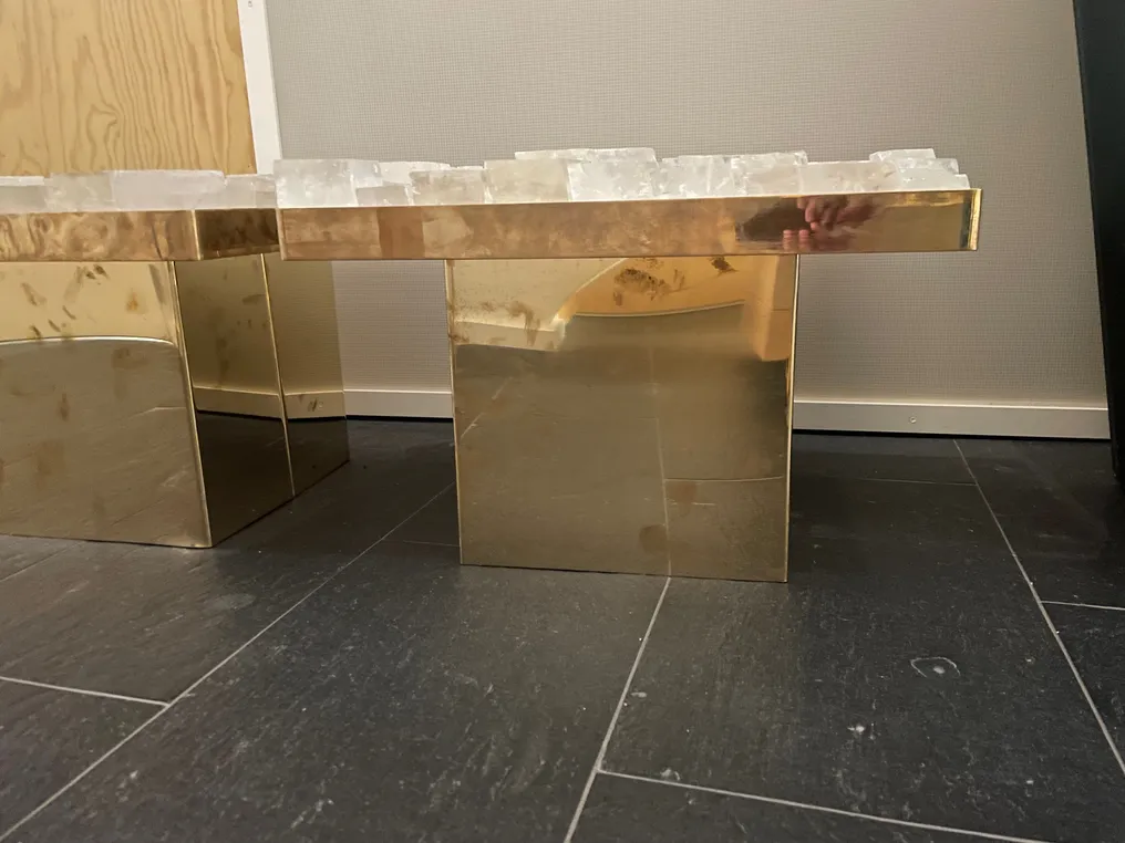 Georges Mathias - Nesting tables (2) - Brass, quartz - Set of 2 side tables #4.3