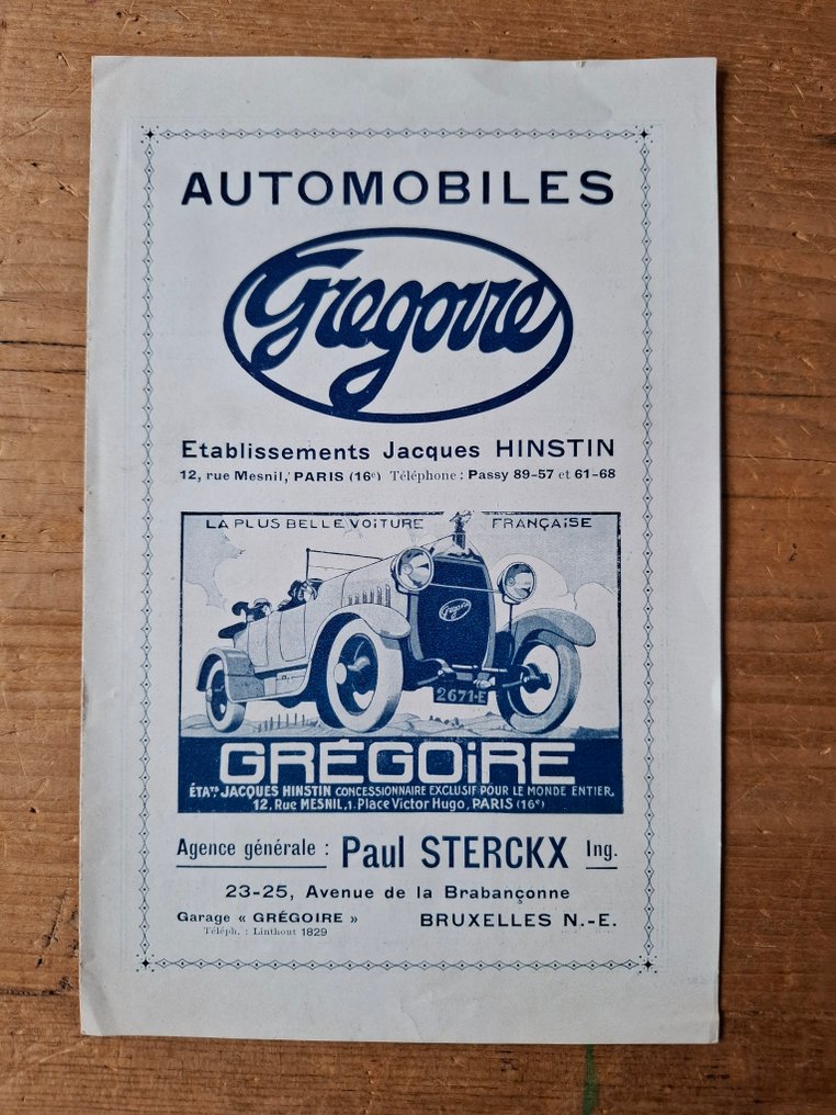 Brochure - Grégoire - Type 134 & Type 132 B - 1921 #1.0