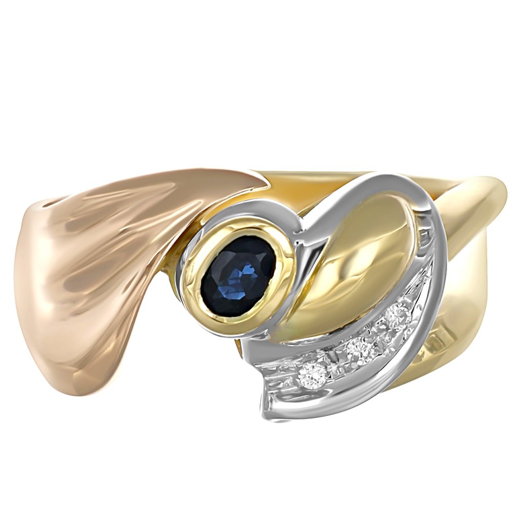 Bague - 18 carats Or jaune, Or rose, Or blanc -  0.18ct. tw. Saphir - Diamant #4.3