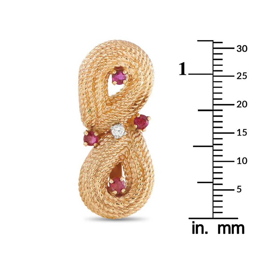 Boucles d'oreilles - 14 carats Boucles d'oreilles en or jaune 14 carats, diamants de 0,06 ct et rubis, Or jaune - 0.56ct. tw. #2.1