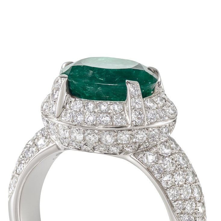 Ring - 18 kraat Hvidguld - 6.30ct. tw. Smaragd - Diamant #2.1