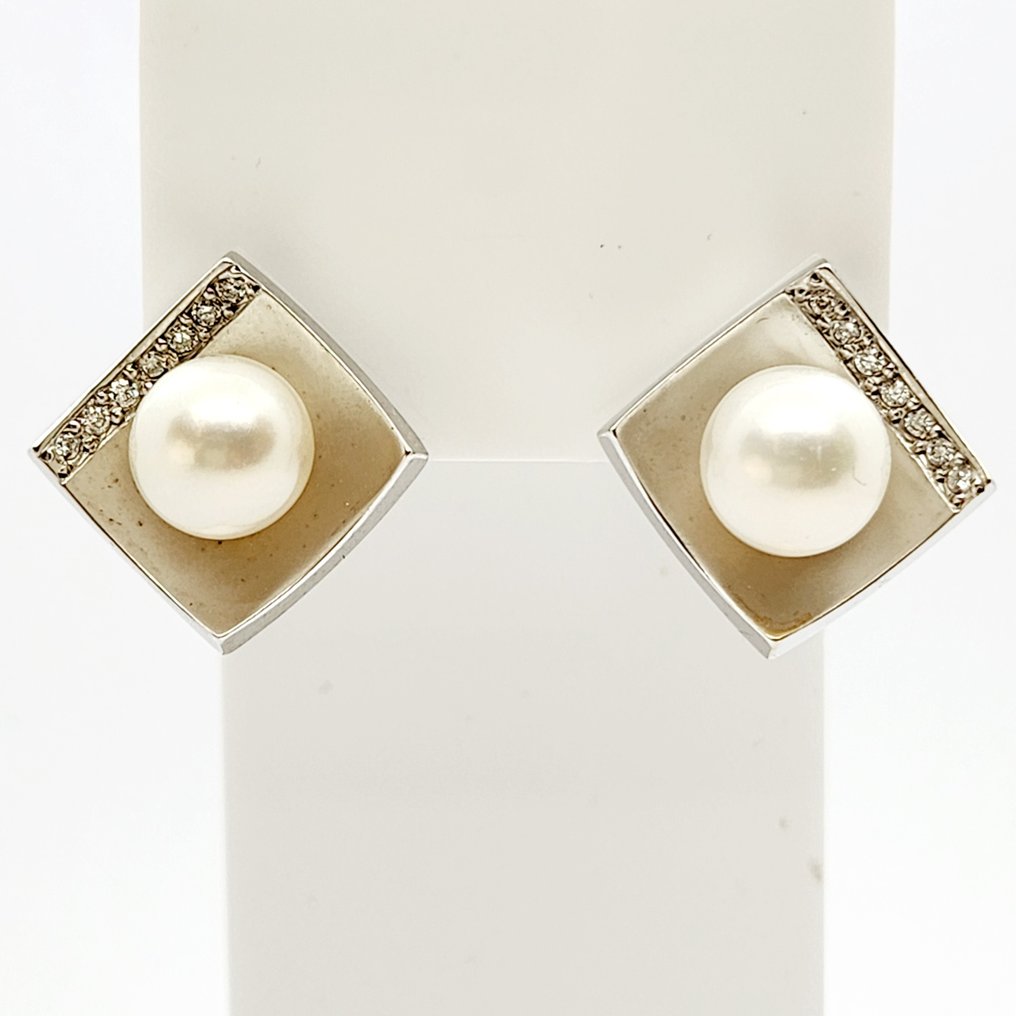 Σκουλαρίκια - 18 καράτια Λευκός χρυσός Μαργαριτάρι - Διαμάντι - άκουσα #1.0