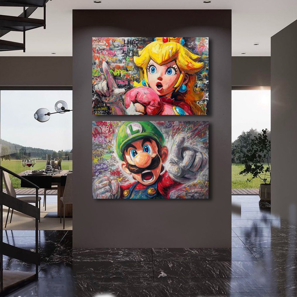 Canvas Fit - Alberto Ricardo - “Rebeldes del Reino Champiñón: Peach & Luigi” (Díptico en lienzo – Edición limitada) #1.0
