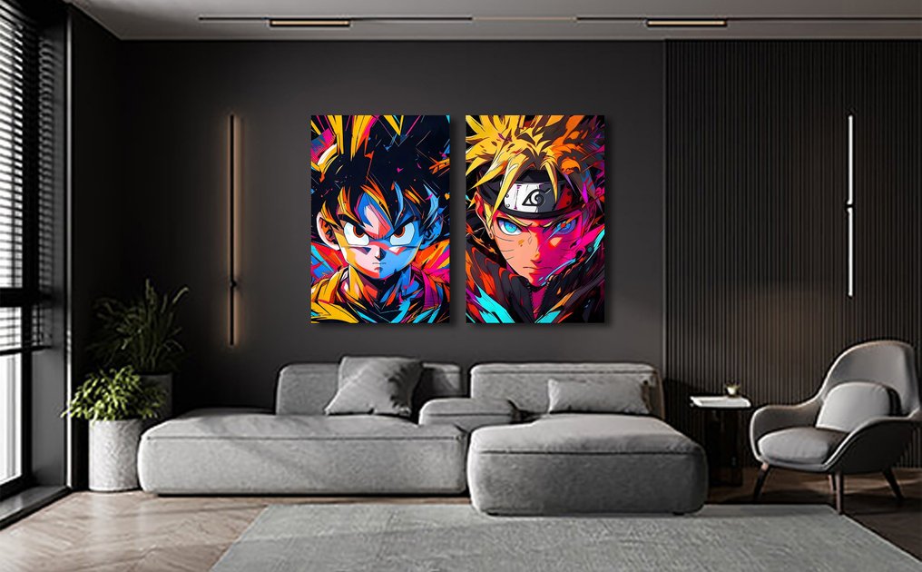 Canvas Fit - Alberto Ricardo - “Voluntad Inquebrantable: Goku & Naruto” (Díptico en lienzo – Edición limitada) #1.0