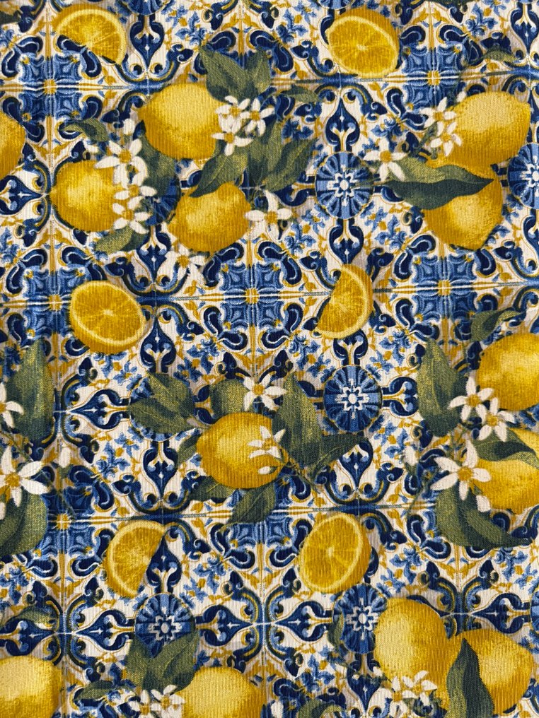 地中海风格，卡普里柠檬图案，Vietri瓷砖图案，阿马尔菲海岸 - 紡織品  - 2.8 m - 2.48 m #4.3