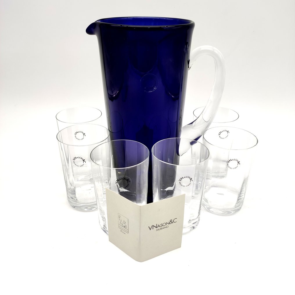 V.Nason&Co. - Σετ ποτού - Γυαλί Murano - Σετ με έξι ποτήρια και ενσωματωμένο δοχείο #1.0