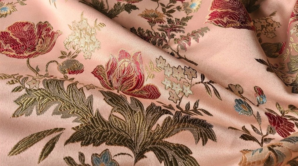 Precious damask fabric from San Leucio Rosa with rich floral decoration. - Upholstery fabric  - 3 m - 2.8 m #3.2