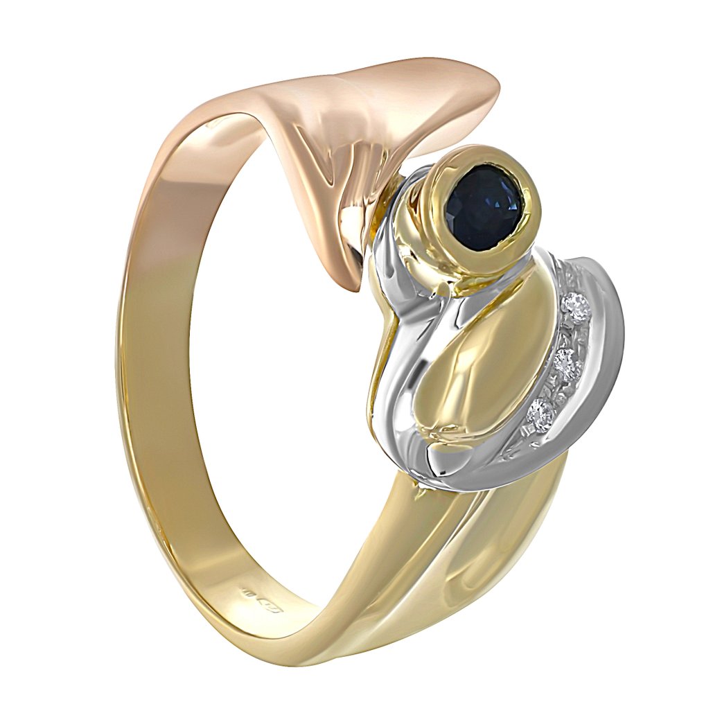 Bague - 18 carats Or jaune, Or rose, Or blanc -  0.18ct. tw. Saphir - Diamant #1.0