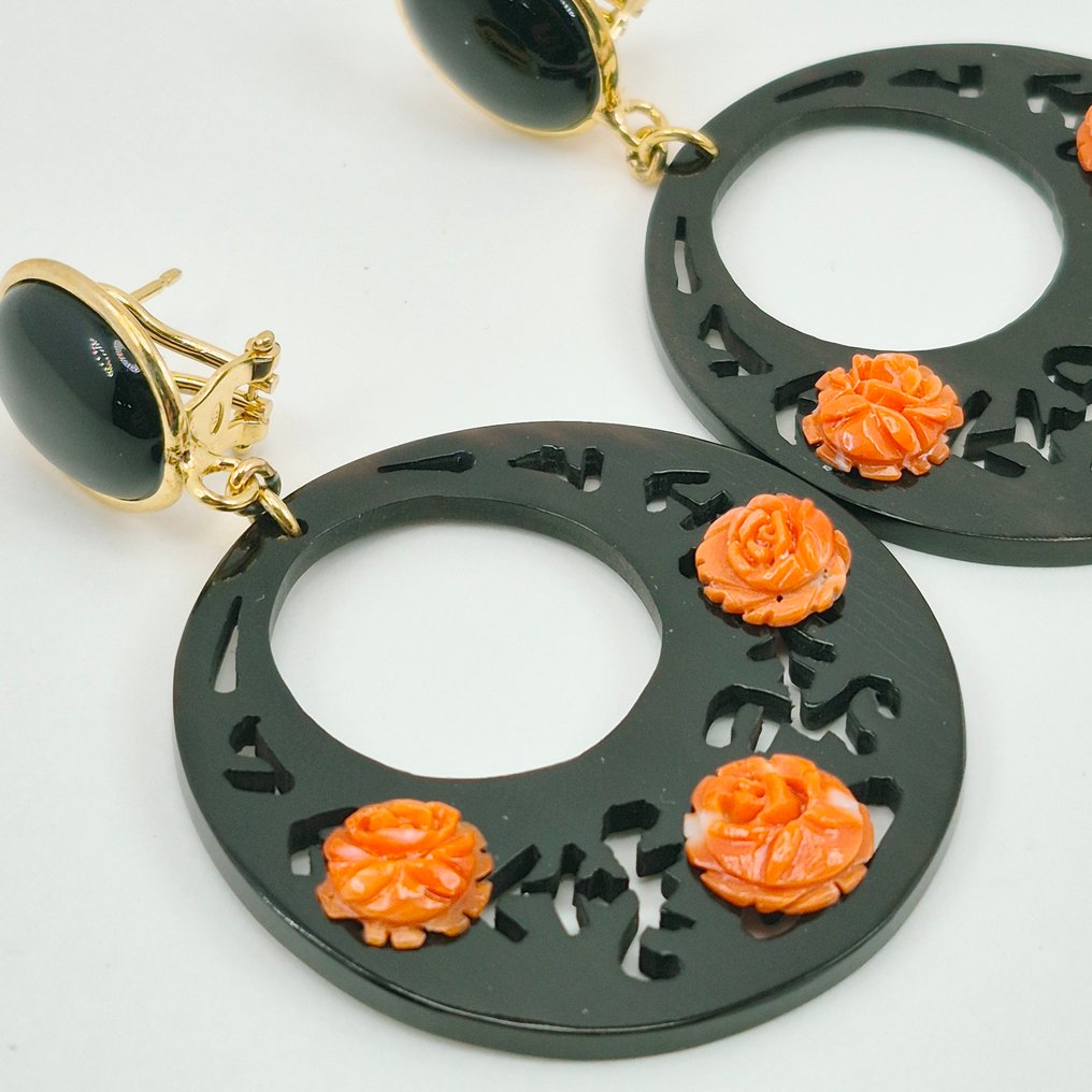 Korall - Ezüst, Aranyozott - Drop fülbevaló - CORNO E ROSE CORALLO #4.3