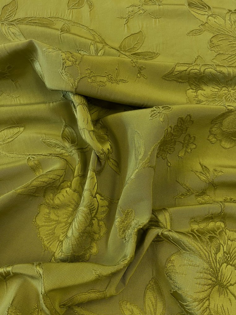 Tessuto damassé prestigioso in misto seta verde acido semi-lucido. - Tessuto  - 400 cm - 305 cm #4.3