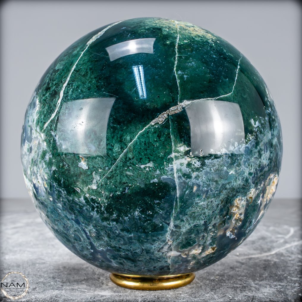 顶级品质天然极具艺术感的苔藓玛瑙 Sphere- 2590.71 g #1.0