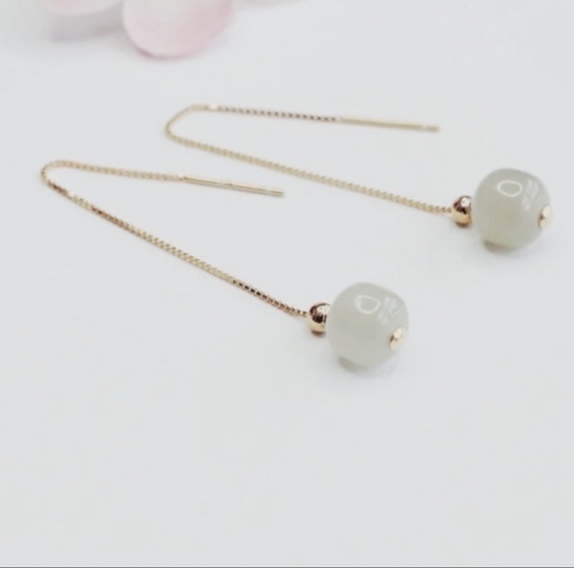 Gray nephrite jade dangle earrings Gold plated sterling silver 925 - Height: 7 cm- 2.08 g #1.0