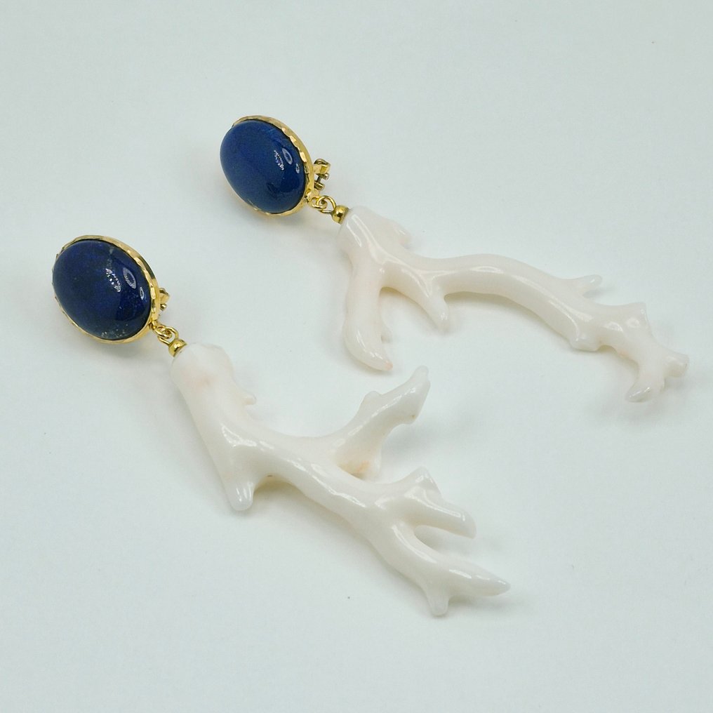 Corallo - Argento, Placcato oro - Orecchini - CORALLO BIANCO E LAPIS #2.1