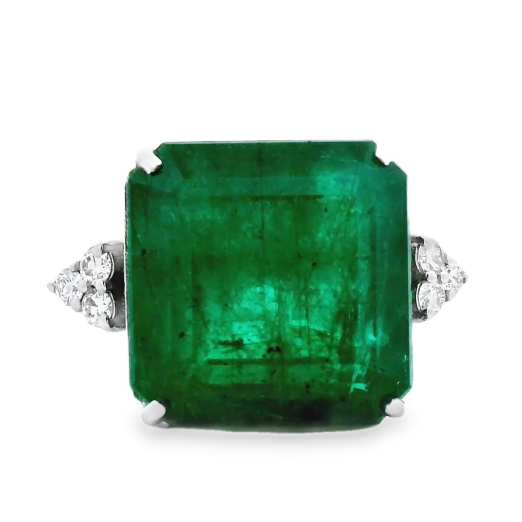 戒指 鉑金 - 16.91ct. tw. 祖母綠 - 鉆石 #1.0