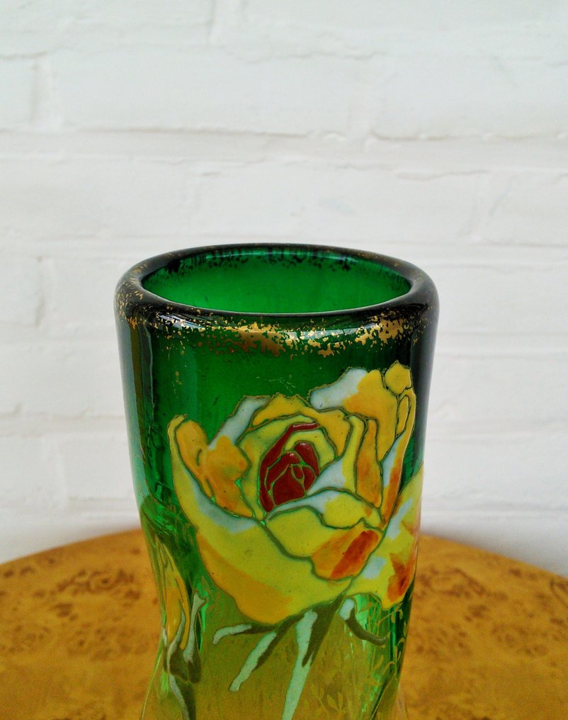 Legras & Cie. - François-Théodore Legras - 花瓶 - 扭曲的艺术新风格花瓶,配有搪瓷和镀金的玫瑰。 - 瑪瑙, 鍍金, 玻璃 #4.3