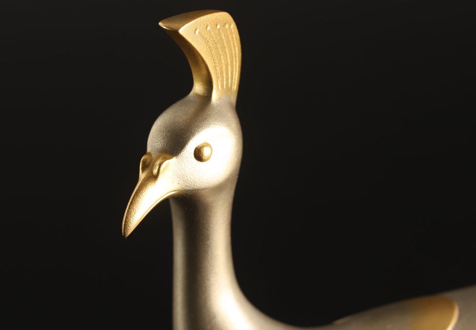 黄铜色 - Joshin - 非常精美的凤凰置物，签名——包括题签的托木箱。 - Shōwa period (1926-1989) #3.2