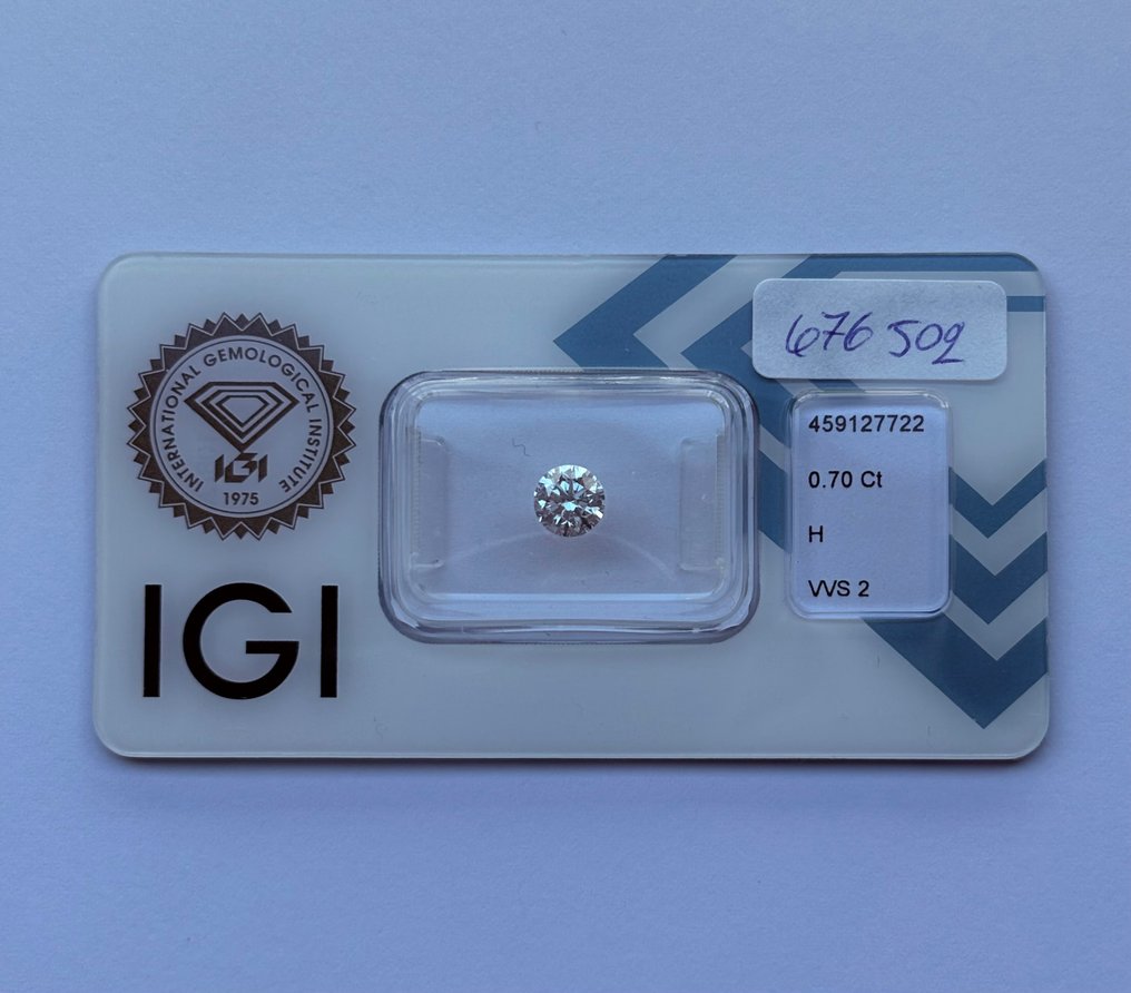 1 pcs Diamant (Natural) - 0.70 ct - Rotund - H - VVS2 - IGI (Institutul gemologic internațional) #1.0