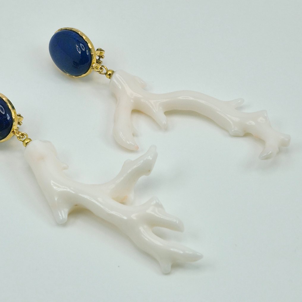 Corallo - Argento, Placcato oro - Orecchini - CORALLO BIANCO E LAPIS #4.3