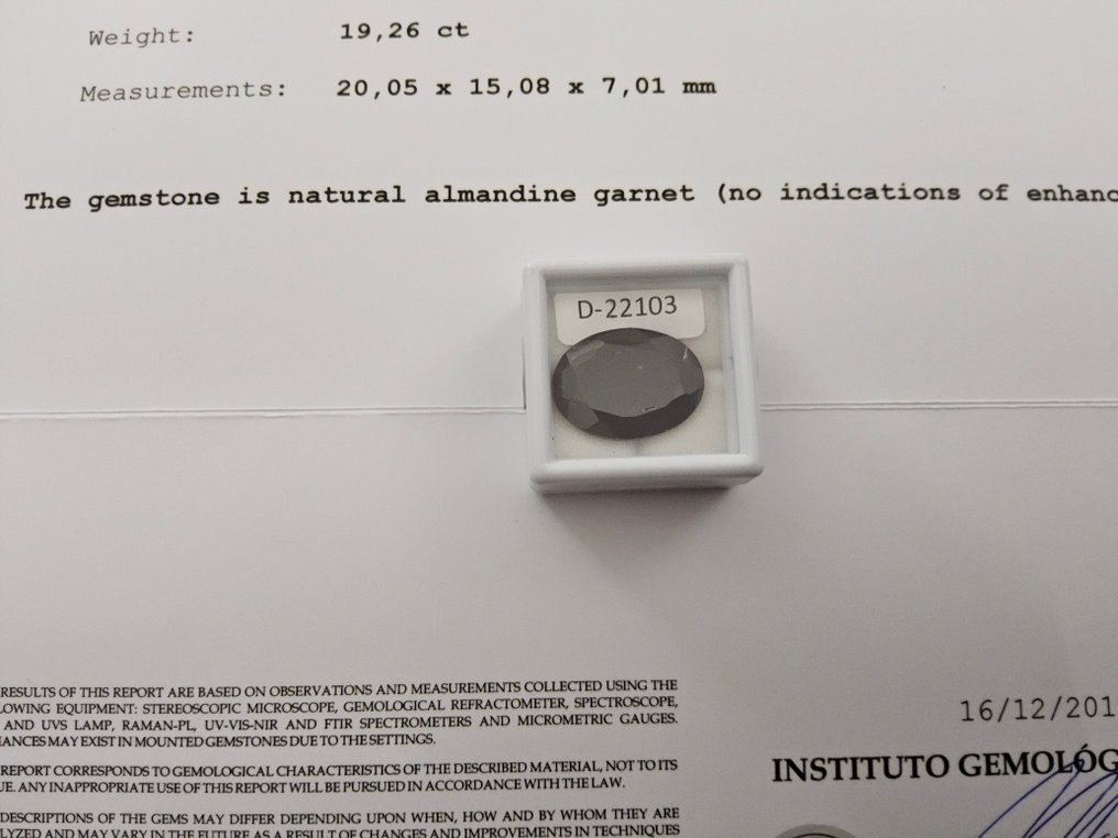 No reserve price - 1 pcs  Red Garnet  - 19.26 ct - Instituto Gemólogico Español (IGE) #2.1