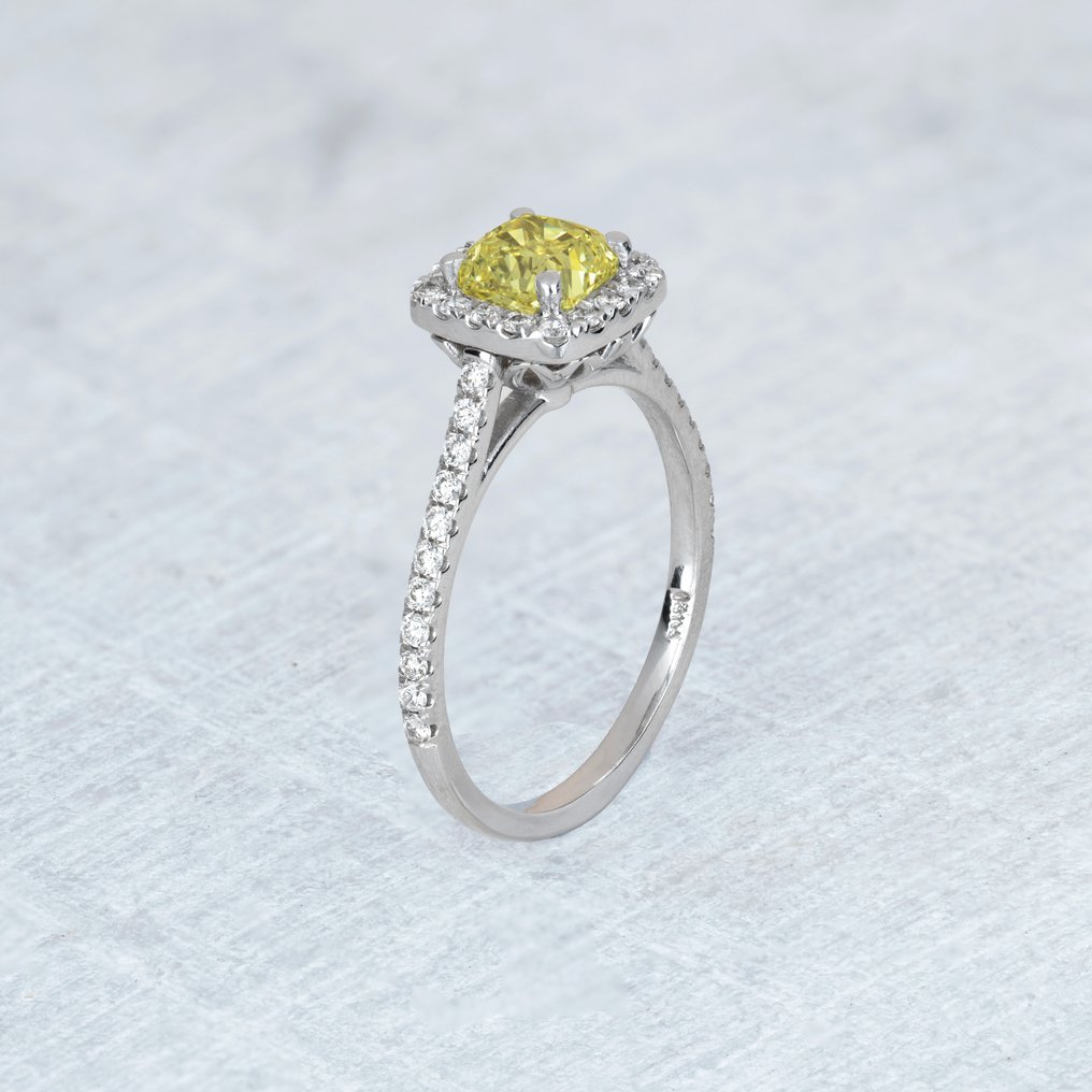 Ring - 14 kt Weißgold -  1.51ct. tw. Gelb Diamant (Natürlich farbig) - Diamant #4.3
