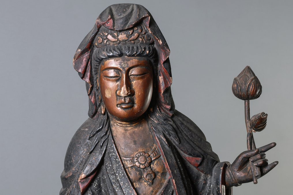 90cm - Large Statue of Kwan Yin (Guanyin) – Inlaid with Mother-of-Pearl - Statua Legno - Asia #1.0