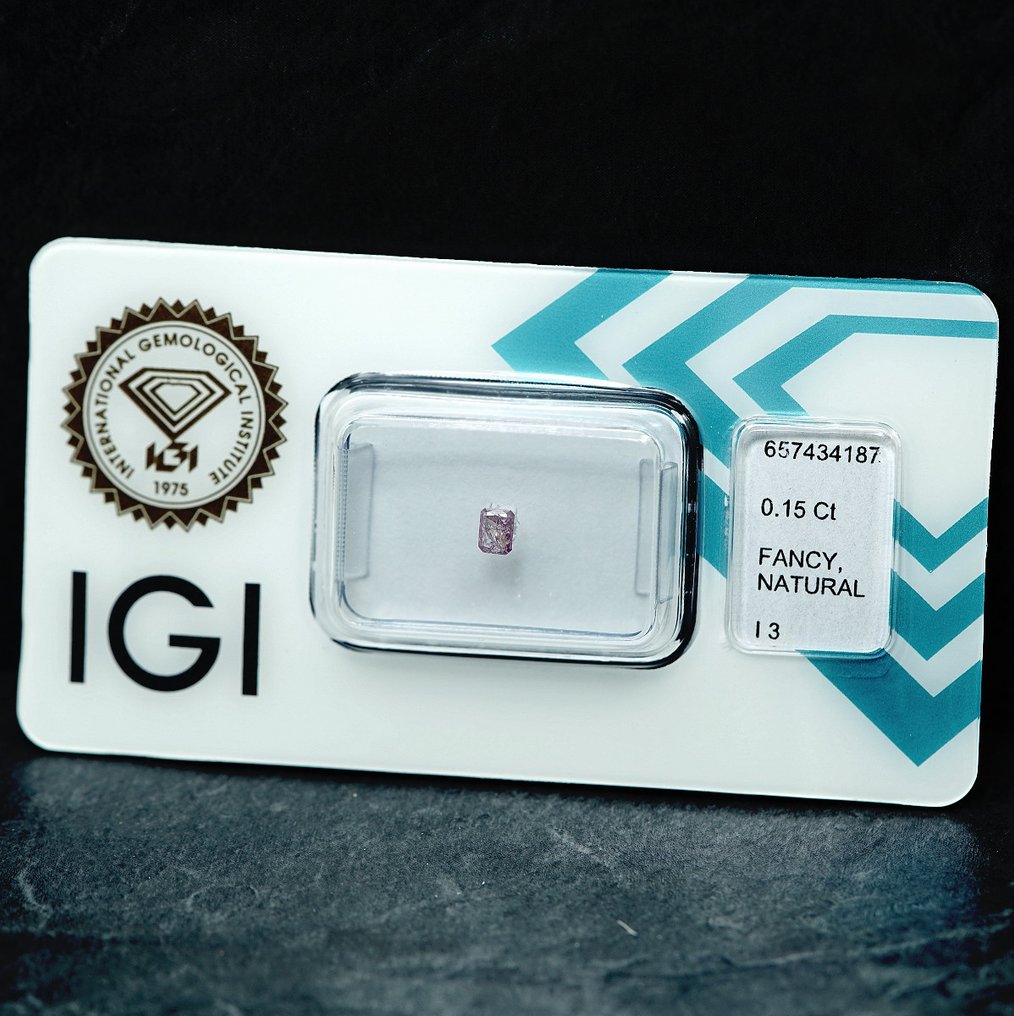 没有保留价 - 1 pcs 钻石  (天然色彩的)  - 0.15 ct - 切角正方形 - Fancy 稍帶紫色的 粉红色 - I3 - 国际宝石研究院（IGI） #1.0