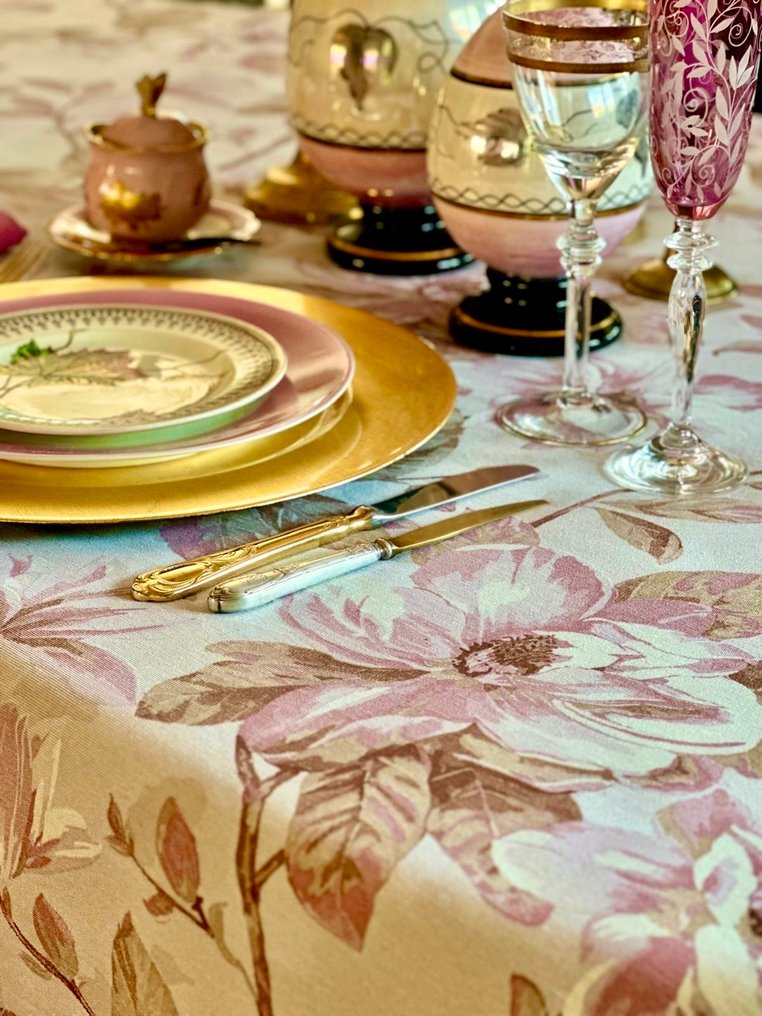 Pink magnolia-printed tablecloth for large tables. - Tablecloth  - 270 cm - 180 cm #4.3